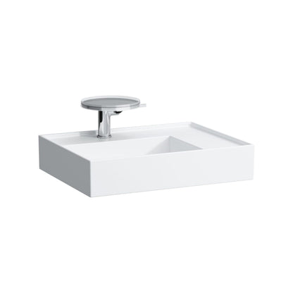 Laufen Kartell 24" x 18" White Countertop Shelf-Right Bathroom Sink With Faucet Hole