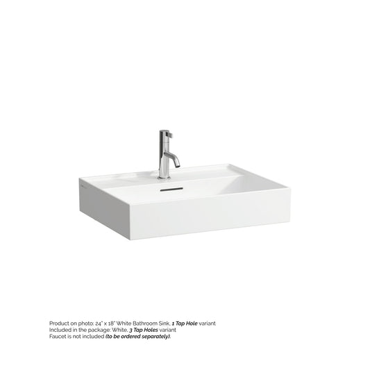 Laufen Kartell 24" x 18" White Wall-Mounted Bathroom Sink With 3 Faucet Holes