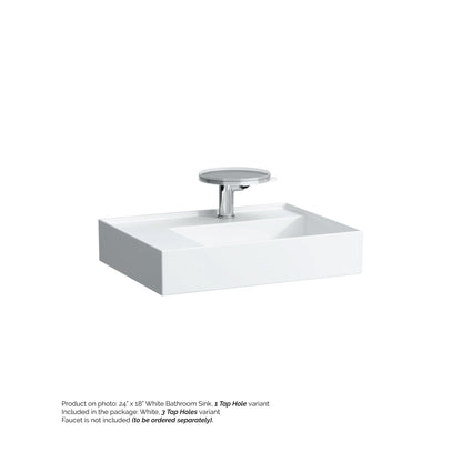 Laufen Kartell 24" x 18" White Wall-Mounted Shelf-Left Bathroom Sink With 3 Faucet Holes