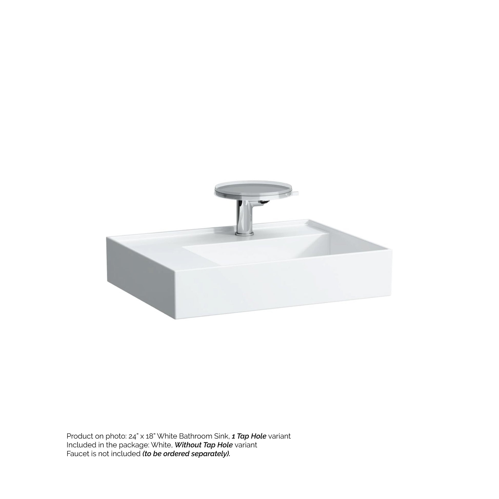 Laufen Kartell 24" x 18" White Wall-Mounted Shelf-Left Bathroom Sink Without Faucet Hole
