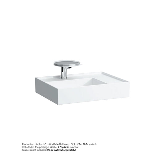Laufen Kartell 24" x 18" White Wall-Mounted Shelf-Right Bathroom Sink With 3 Faucet Holes