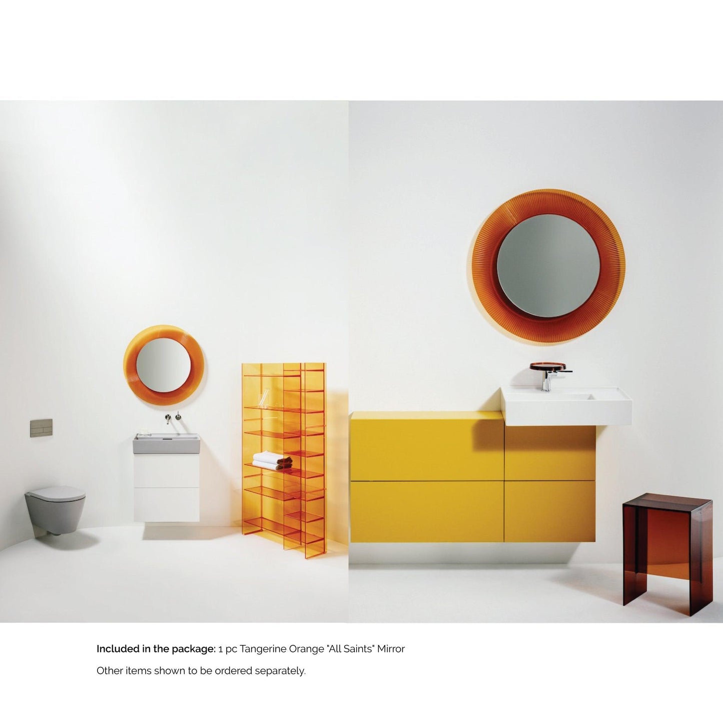 Laufen Kartell 31" Round Tangerine Orange Polycarbonate "All Saints" Mirror