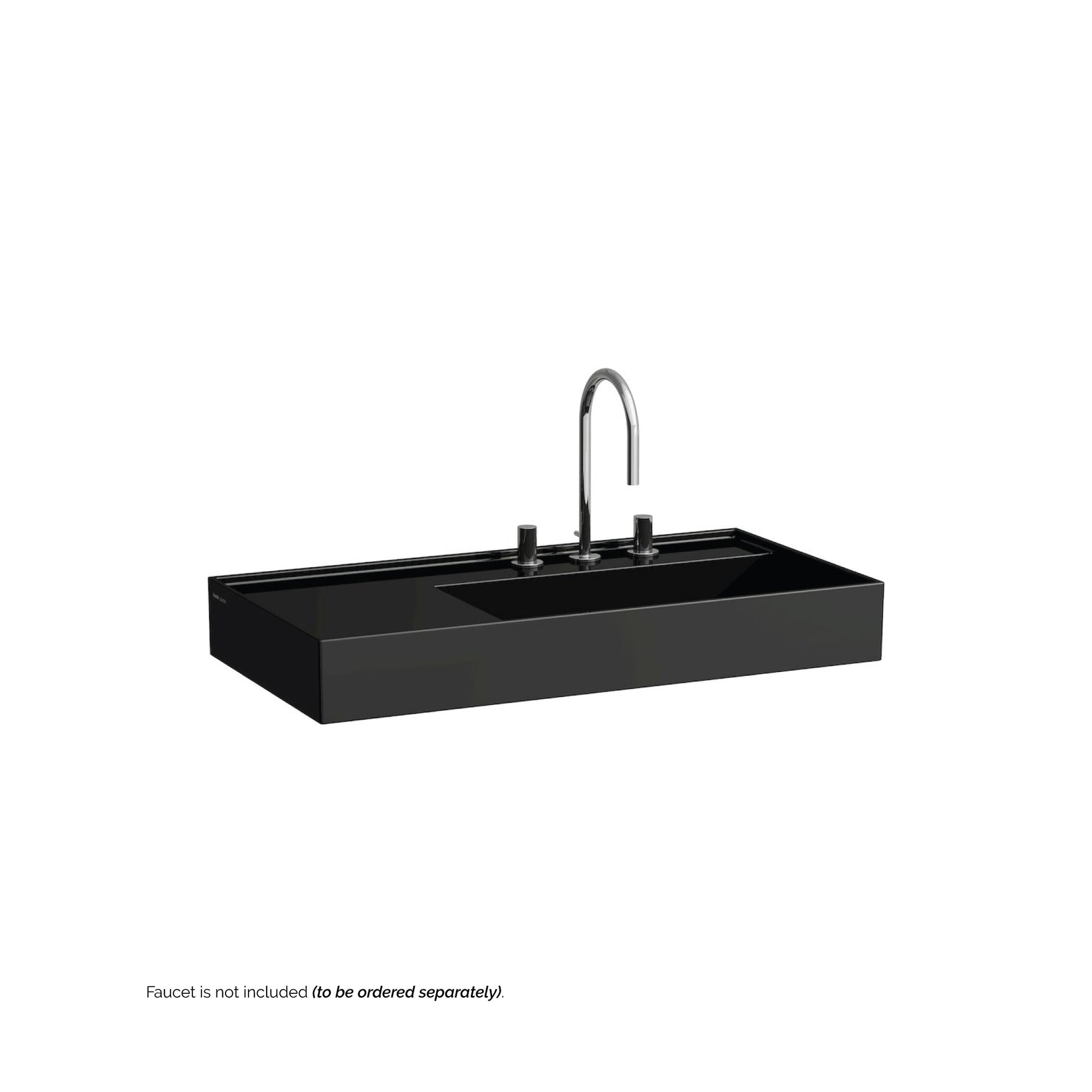 Laufen Kartell 35" x 18" Glossy Black Wall-Mounted Shelf-Left Bathroom Sink With 3 Faucet Holes