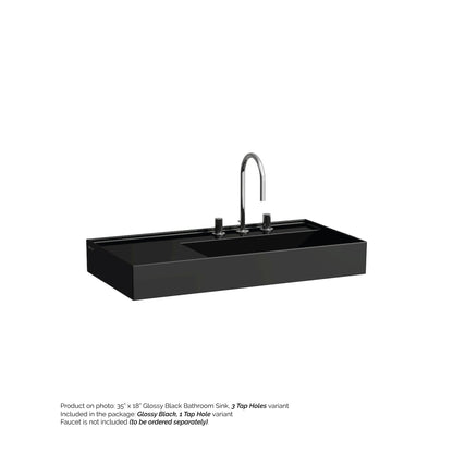Laufen Kartell 35" x 18" Glossy Black Wall-Mounted Shelf-Left Bathroom Sink With Faucet Hole