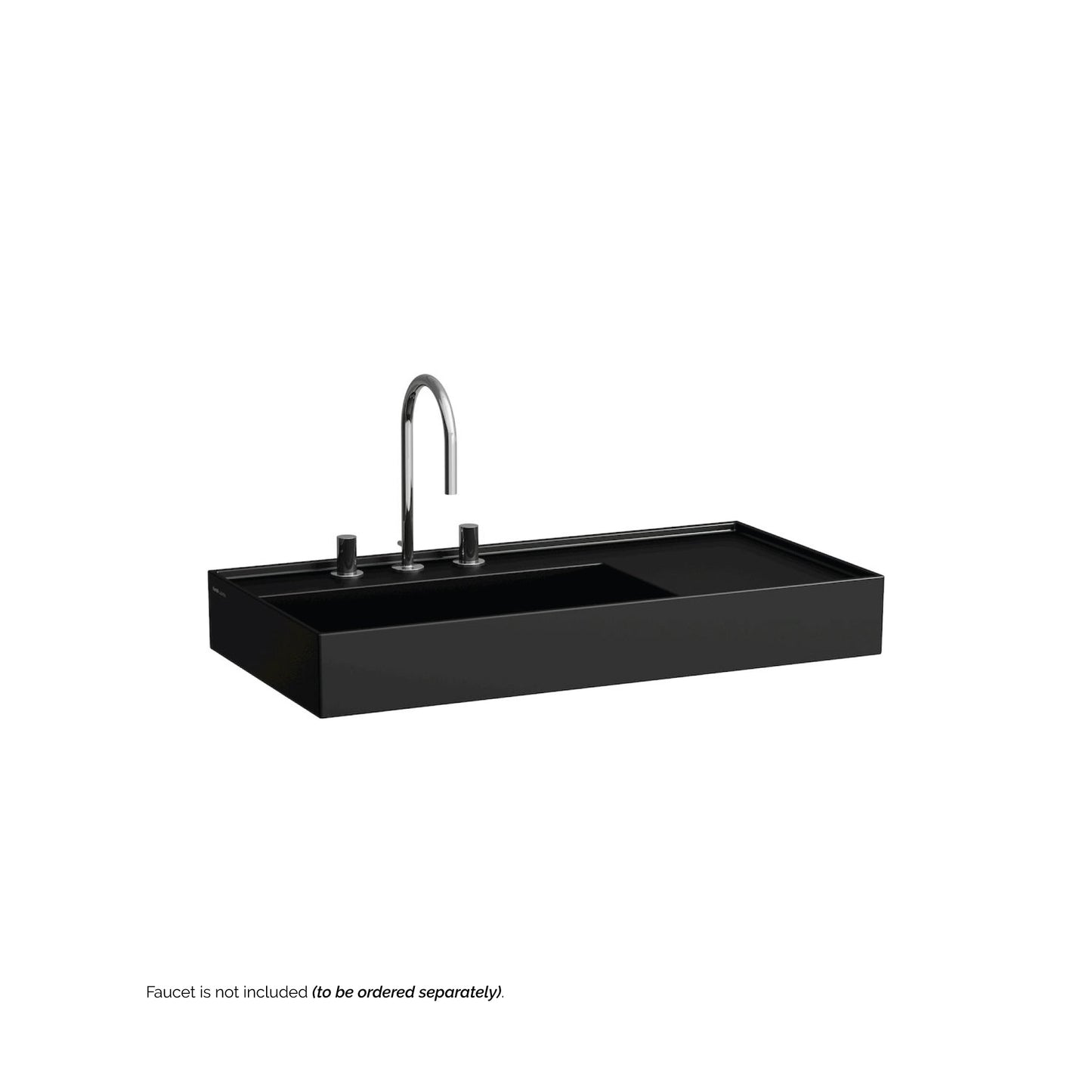 Laufen Kartell 35" x 18" Glossy Black Wall-Mounted Shelf-Right Bathroom Sink With 3 Faucet Holes