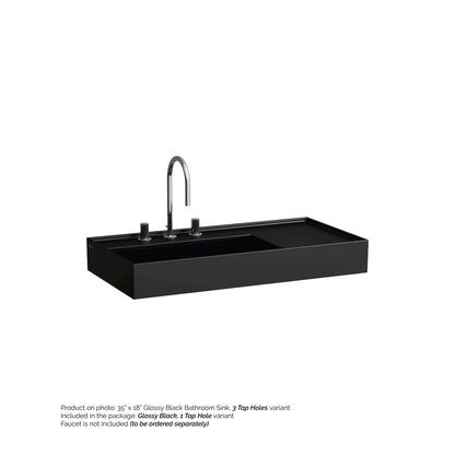 Laufen Kartell 35" x 18" Glossy Black Wall-Mounted Shelf-Right Bathroom Sink With Faucet Hole