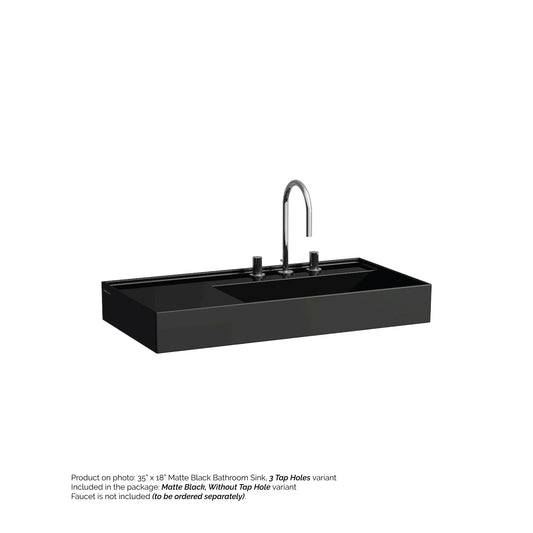 Laufen Kartell 35" x 18" Matte Black Wall-Mounted Shelf-Left Bathroom Sink Without Faucet Hole