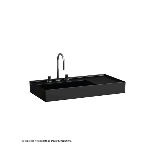 Laufen Kartell 35" x 18" Matte Black Wall-Mounted Shelf-Right Bathroom Sink With 3 Faucet Holes