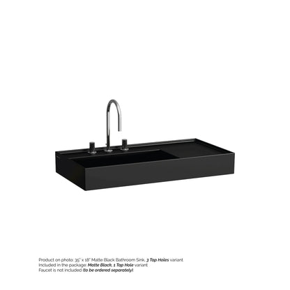 Laufen Kartell 35" x 18" Matte Black Wall-Mounted Shelf-Right Bathroom Sink With Faucet Hole