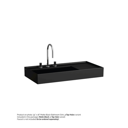 Laufen Kartell 35" x 18" Matte Black Wall-Mounted Shelf-Right Bathroom Sink With Faucet Hole