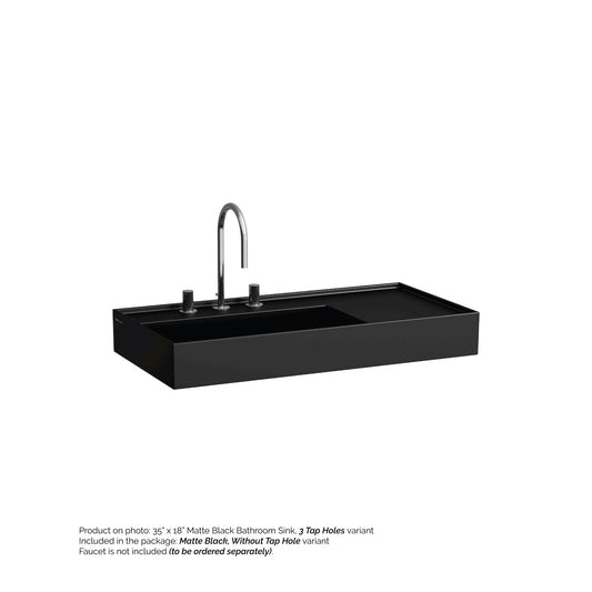 Laufen Kartell 35" x 18" Matte Black Wall-Mounted Shelf-Right Bathroom Sink Without Faucet Hole