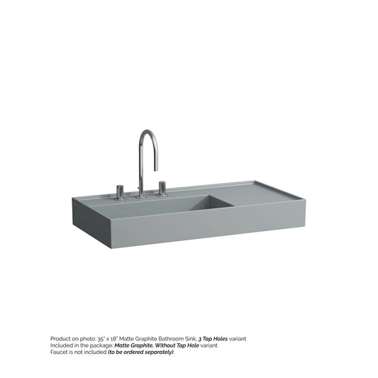 Laufen Kartell 35" x 18" Matte Graphite Wall-Mounted Bathroom Sink Without Faucet Hole