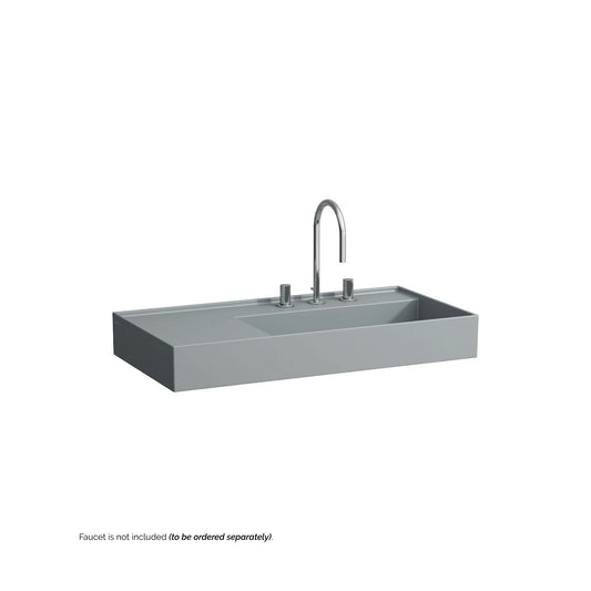 Laufen Kartell 35" x 18" Matte Graphite Wall-Mounted Shelf-Left Bathroom Sink With 3 Faucet Holes
