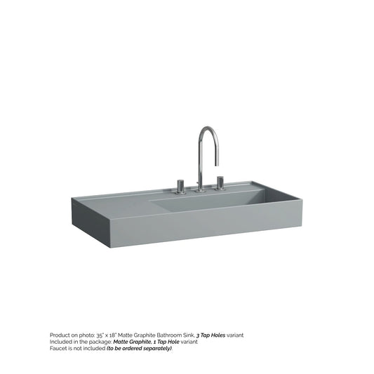 Laufen Kartell 35" x 18" Matte Graphite Wall-Mounted Shelf-Left Bathroom Sink With Faucet Hole