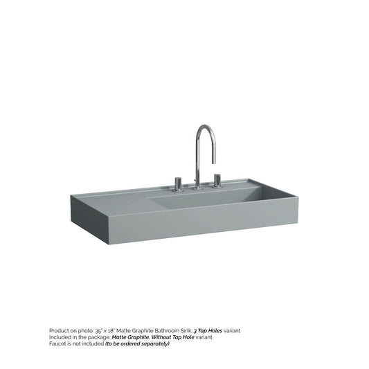 Laufen Kartell 35" x 18" Matte Graphite Wall-Mounted Shelf-Left Bathroom Sink Without Faucet Hole