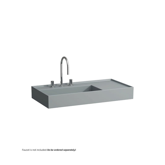 Laufen Kartell 35" x 18" Matte Graphite Wall-Mounted Shelf-Right Bathroom Sink With 3 Faucet Holes