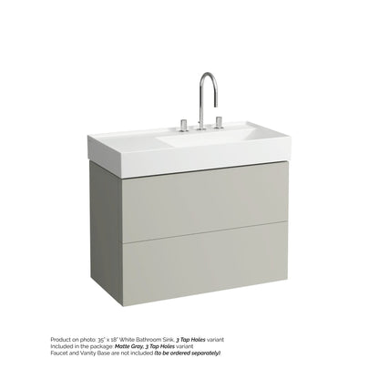 Laufen Kartell 35" x 18" Matte Gray Wall-Mounted Shelf-Left Bathroom Sink With 3 Faucet Holes