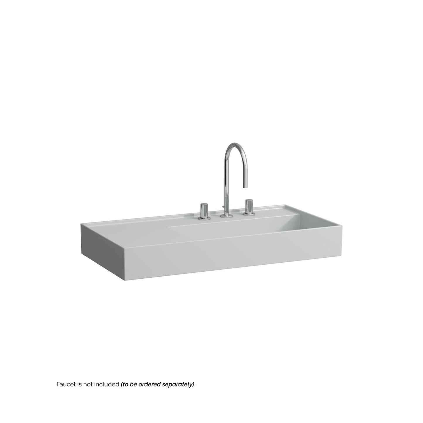Laufen Kartell 35" x 18" Matte Gray Wall-Mounted Shelf-Left Bathroom Sink With 3 Faucet Holes