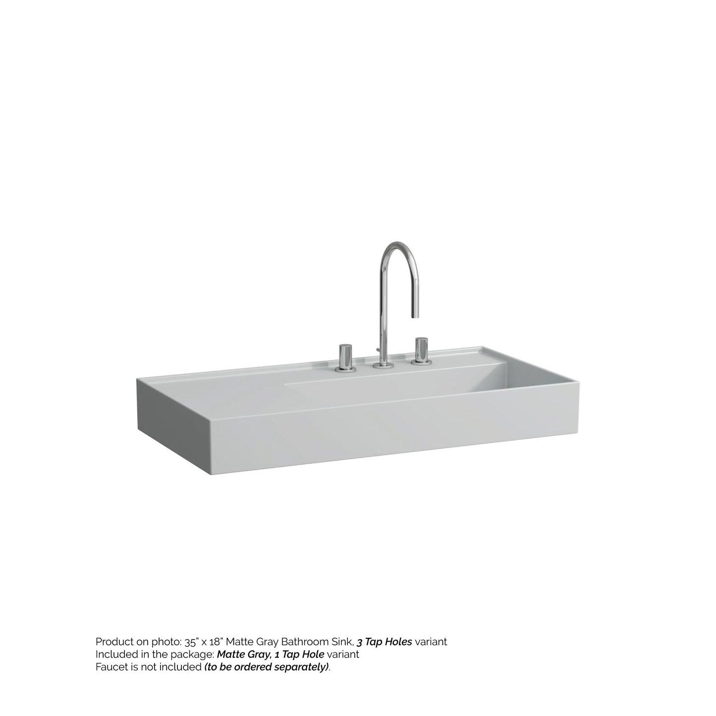 Laufen Kartell 35" x 18" Matte Gray Wall-Mounted Shelf-Left Bathroom Sink With Faucet Hole