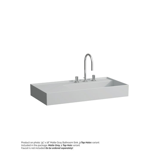 Laufen Kartell 35" x 18" Matte Gray Wall-Mounted Shelf-Left Bathroom Sink With Faucet Hole