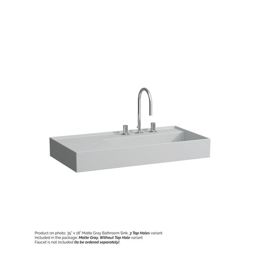 Laufen Kartell 35" x 18" Matte Gray Wall-Mounted Shelf-Left Bathroom Sink Without Faucet Hole