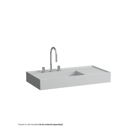 Laufen Kartell 35" x 18" Matte Gray Wall-Mounted Shelf-Right Bathroom Sink With 3 Faucet Holes