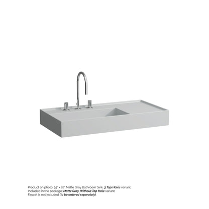 Laufen Kartell 35" x 18" Matte Gray Wall-Mounted Shelf-Right Bathroom Sink Without Faucet Hole