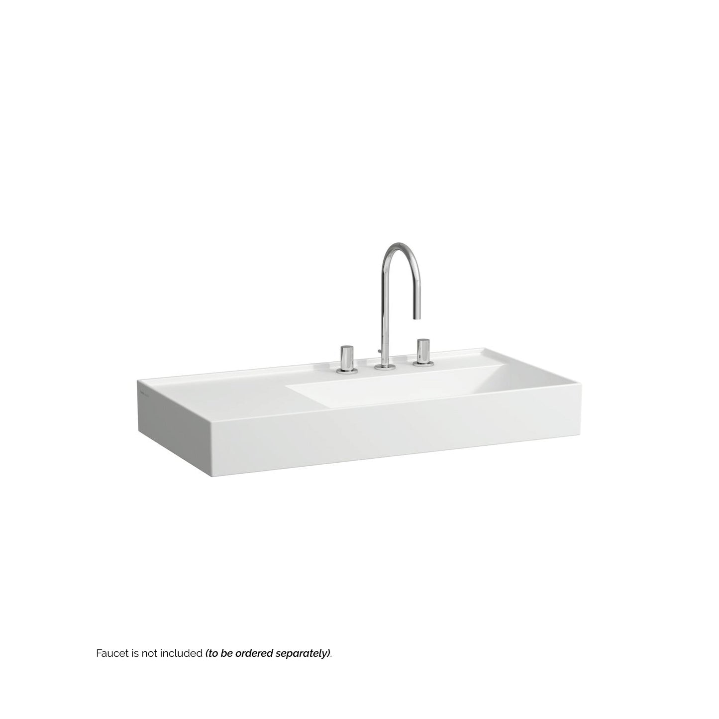 Laufen Kartell 35" x 18" Matte White Wall-Mounted Shelf-Left Bathroom Sink With 3 Faucet Holes