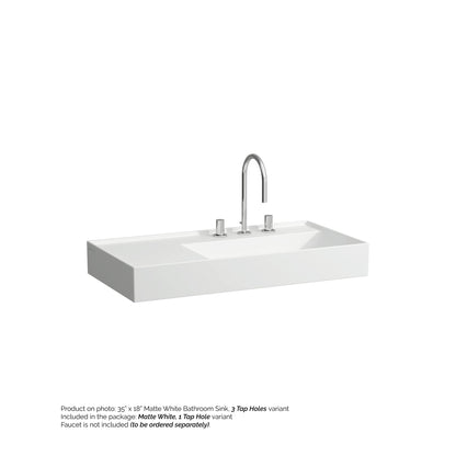 Laufen Kartell 35" x 18" Matte White Wall-Mounted Shelf-Left Bathroom Sink With Faucet Hole