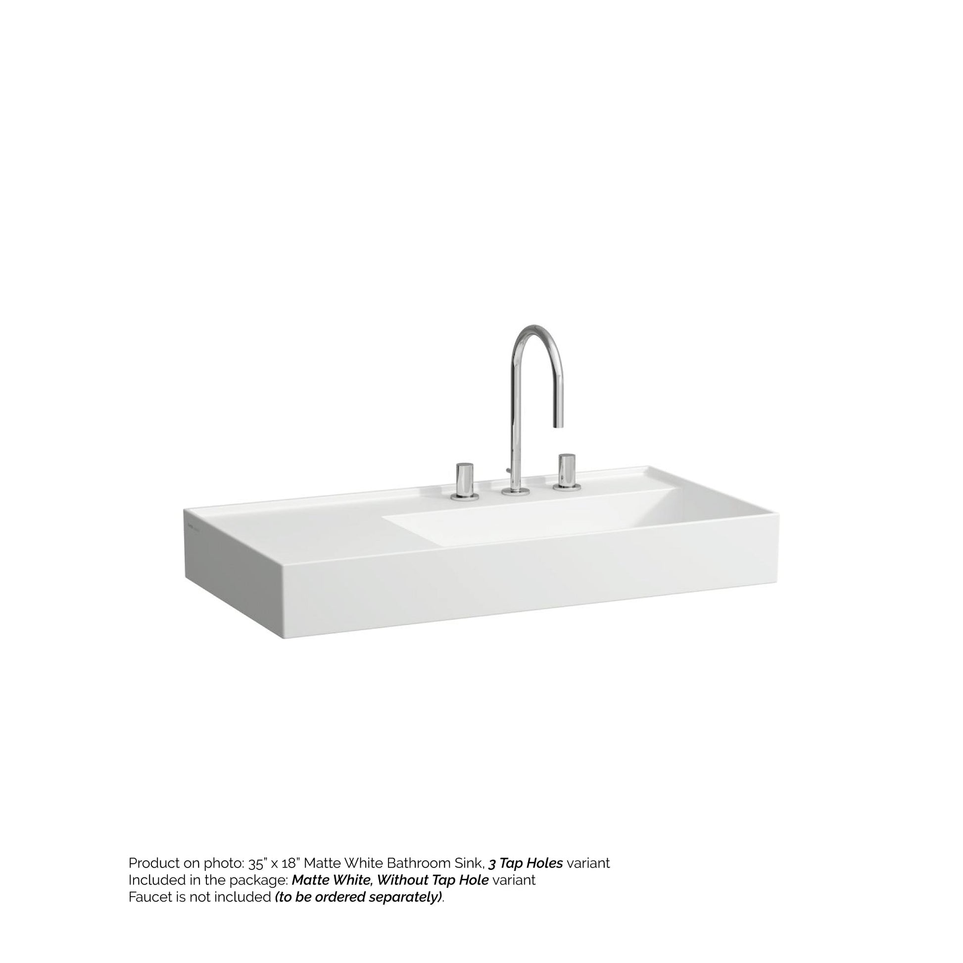 Laufen Kartell 35" x 18" Matte White Wall-Mounted Shelf-Left Bathroom Sink Without Faucet Hole