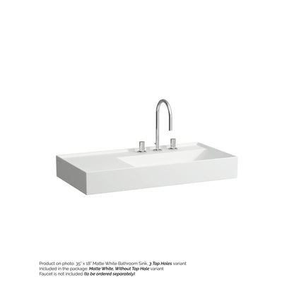 Laufen Kartell 35" x 18" Matte White Wall-Mounted Shelf-Left Bathroom Sink Without Faucet Hole