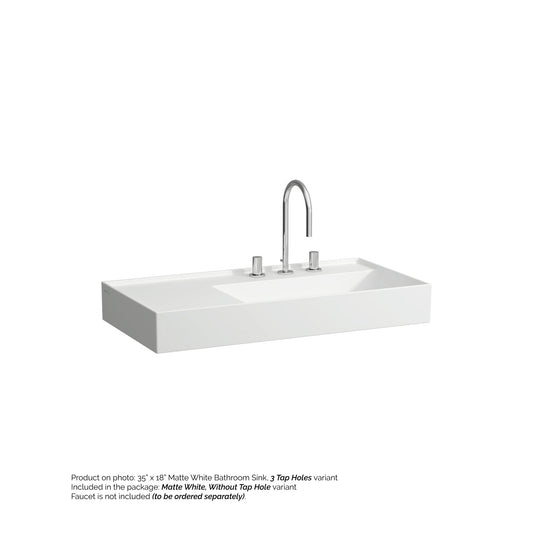 Laufen Kartell 35" x 18" Matte White Wall-Mounted Shelf-Left Bathroom Sink Without Faucet Hole