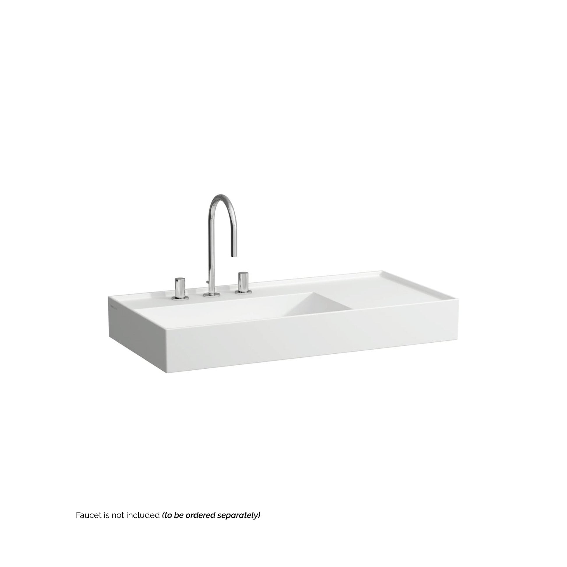 Laufen Kartell 35" x 18" Matte White Wall-Mounted Shelf-Right Bathroom Sink With 3 Faucet Holes
