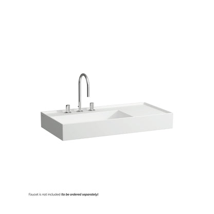 Laufen Kartell 35" x 18" Matte White Wall-Mounted Shelf-Right Bathroom Sink With 3 Faucet Holes