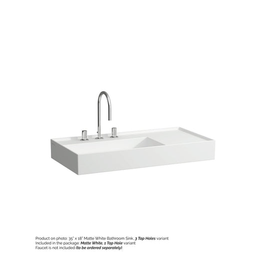 Laufen Kartell 35" x 18" Matte White Wall-Mounted Shelf-Right Bathroom Sink With Faucet Hole