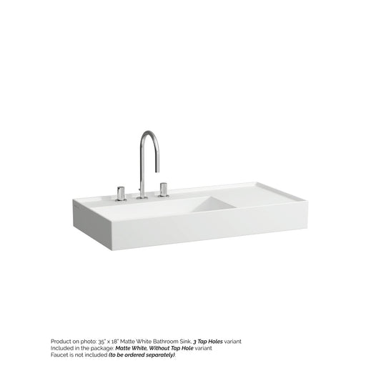 Laufen Kartell 35" x 18" Matte White Wall-Mounted Shelf-Right Bathroom Sink Without Faucet Hole