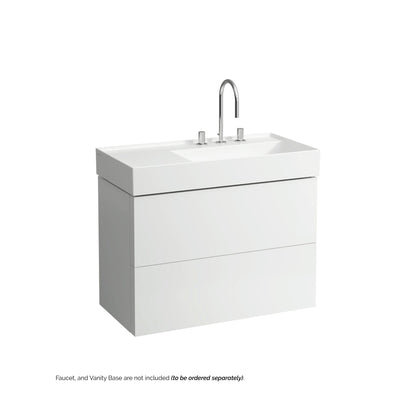 Laufen Kartell 35" x 18" White Wall-Mounted Shelf-Left Bathroom Sink With 3 Faucet Holes