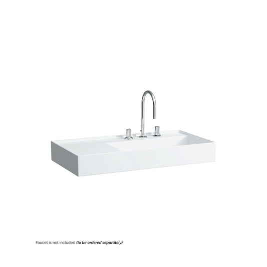 Laufen Kartell 35" x 18" White Wall-Mounted Shelf-Left Bathroom Sink With 3 Faucet Holes