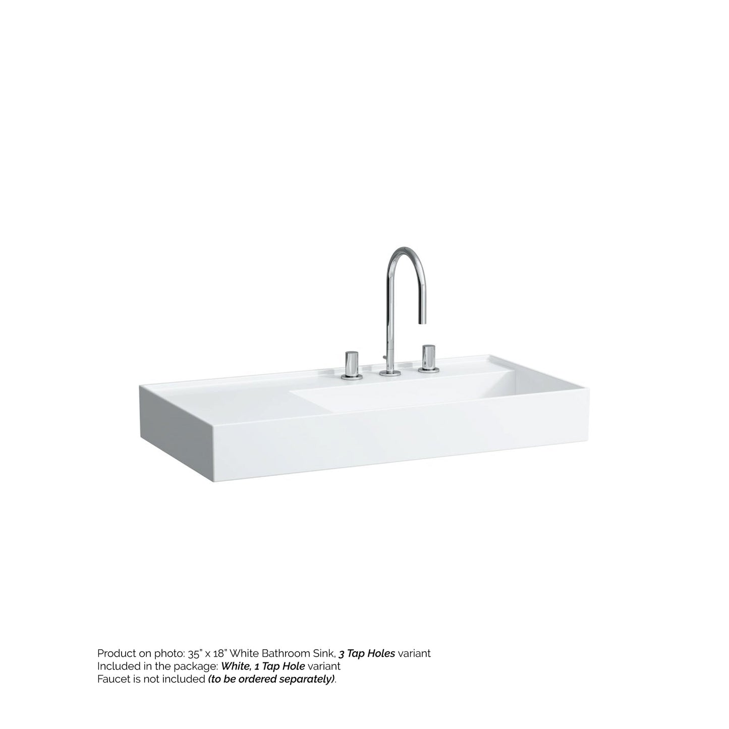 Laufen Kartell 35" x 18" White Wall-Mounted Shelf-Left Bathroom Sink With Faucet Hole