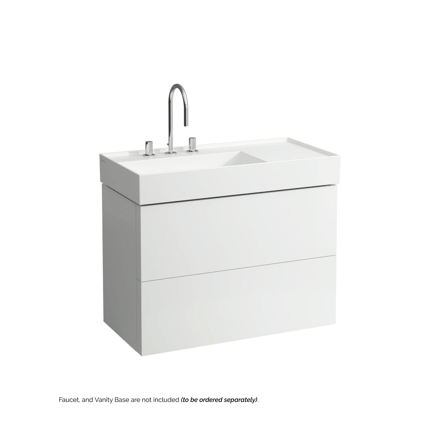 Laufen Kartell 35" x 18" White Wall-Mounted Shelf-Right Bathroom Sink With 3 Faucet Holes