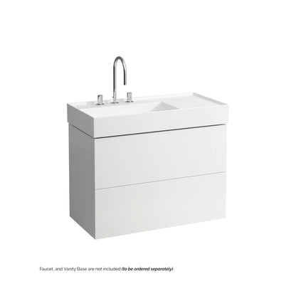 Laufen Kartell 35" x 18" White Wall-Mounted Shelf-Right Bathroom Sink With 3 Faucet Holes