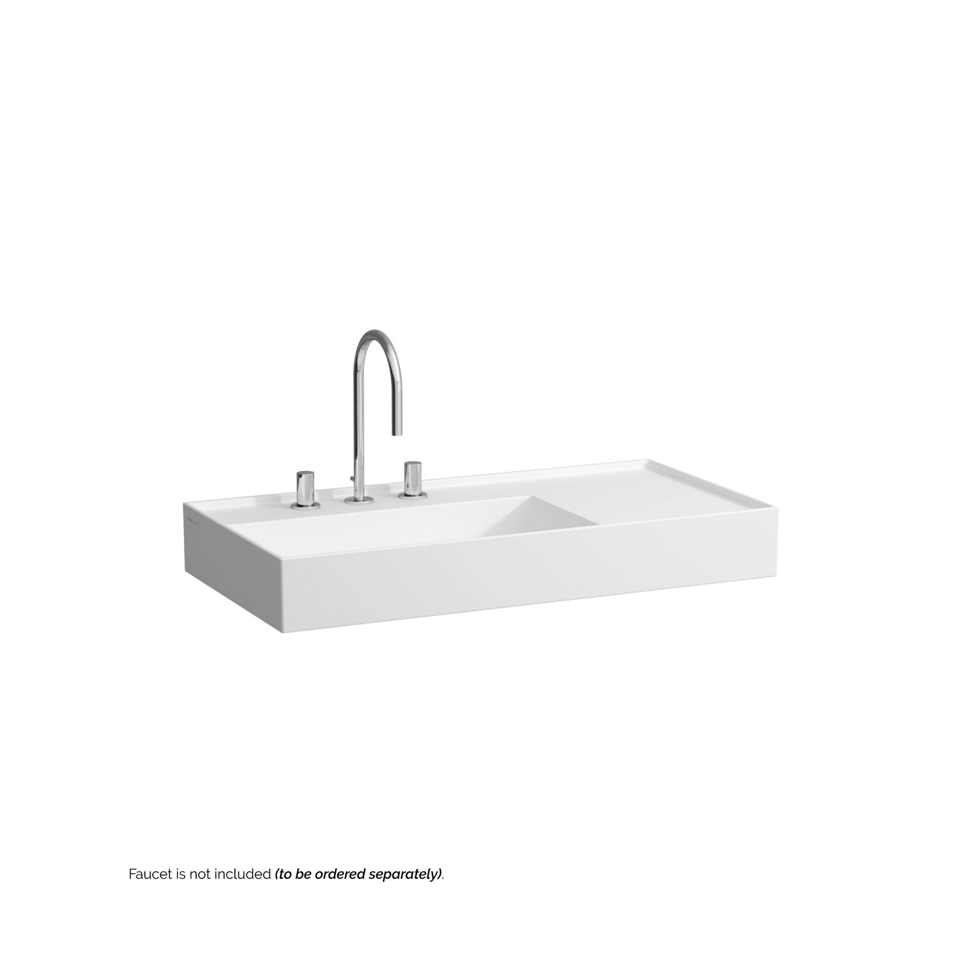 Laufen Kartell 35" x 18" White Wall-Mounted Shelf-Right Bathroom Sink With 3 Faucet Holes