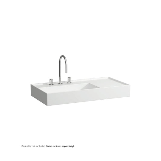 Laufen Kartell 35" x 18" White Wall-Mounted Shelf-Right Bathroom Sink With 3 Faucet Holes