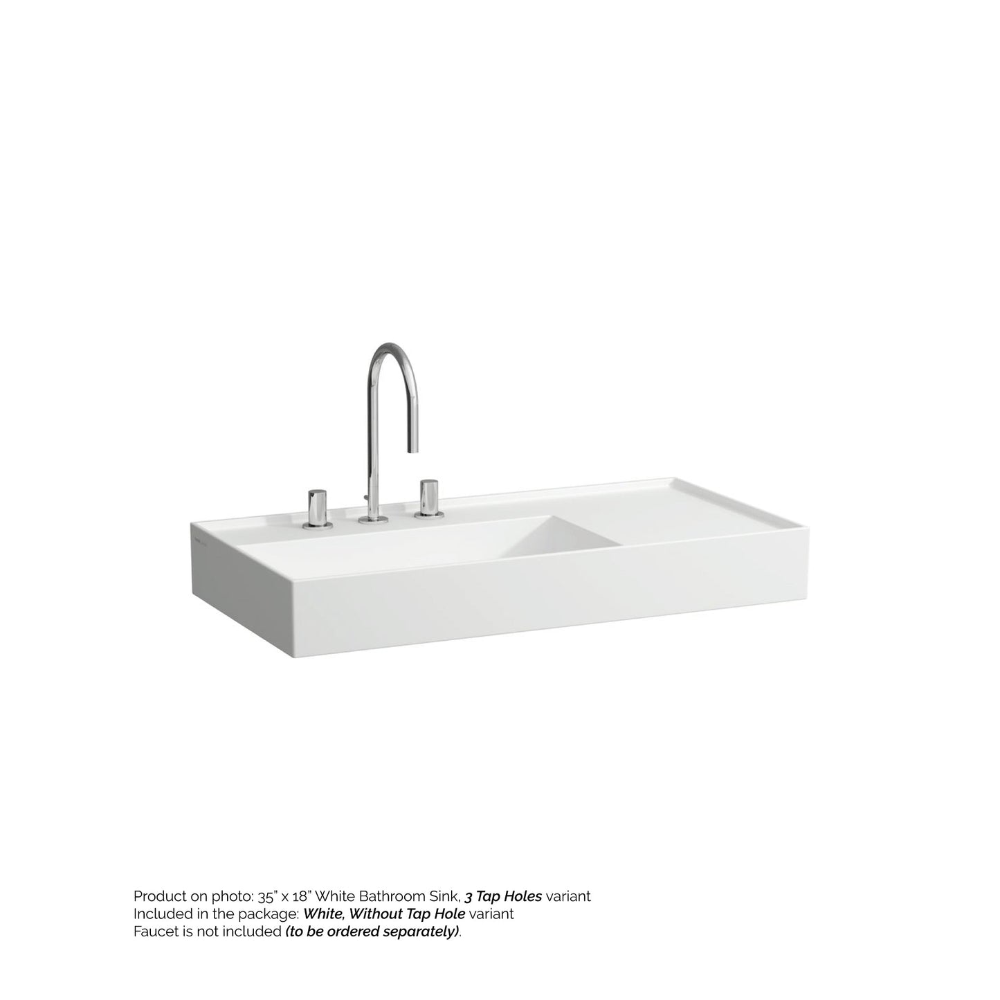 Laufen Kartell 35" x 18" White Wall-Mounted Shelf-Right Bathroom Sink Without Faucet Hole