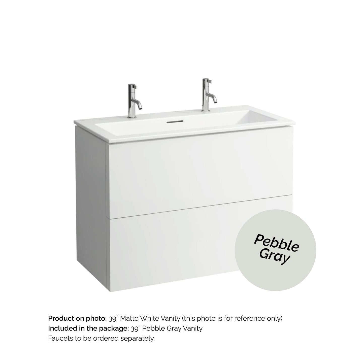 Laufen Kartell 39" 2-Drawer Pebble Gray Wall-Mounted Vanity Set With 2-Hole Bathroom Sink