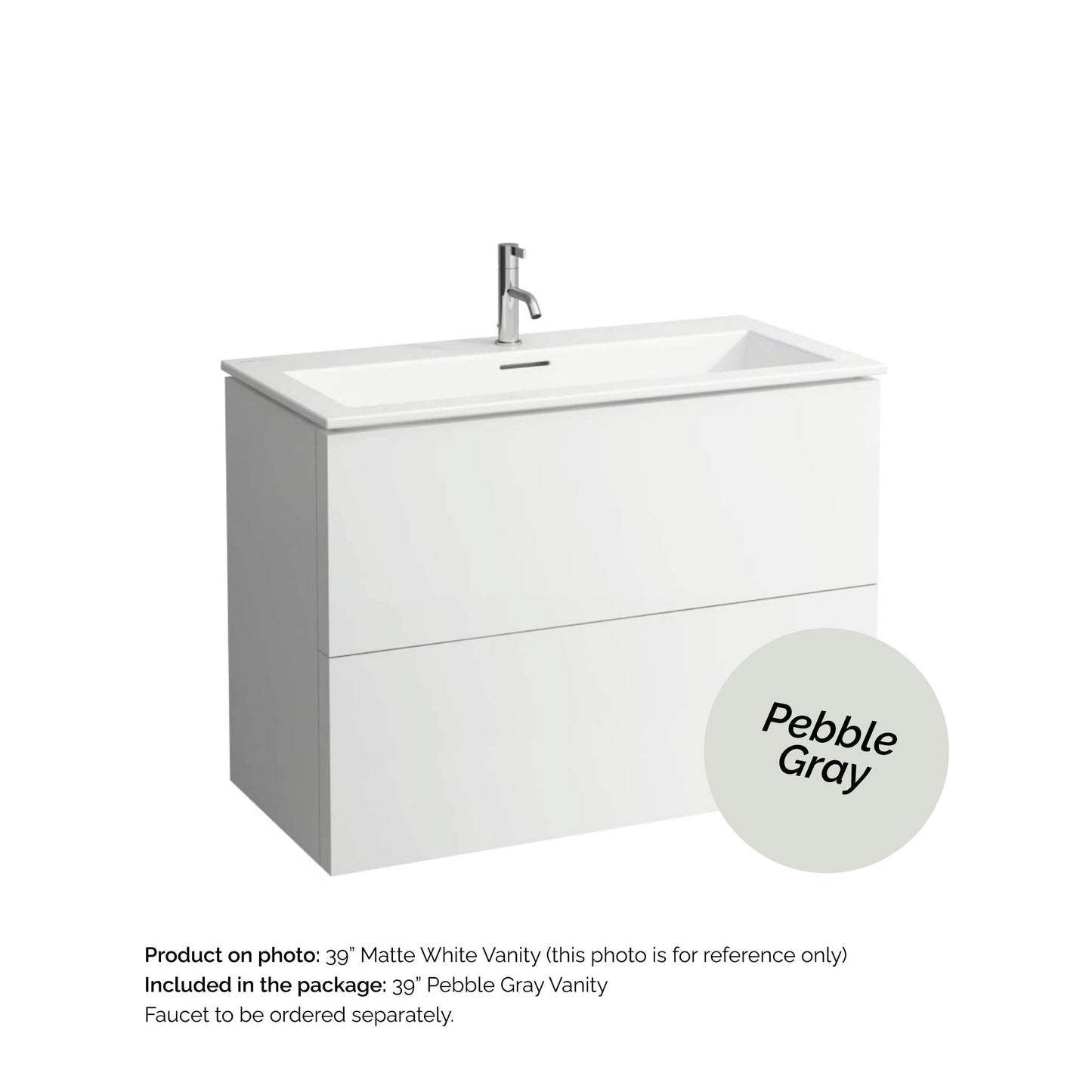 Laufen Kartell 39" 2-Drawer Pebble Gray Wall-Mounted Vanity Set With Single-Hole Bathroom Sink