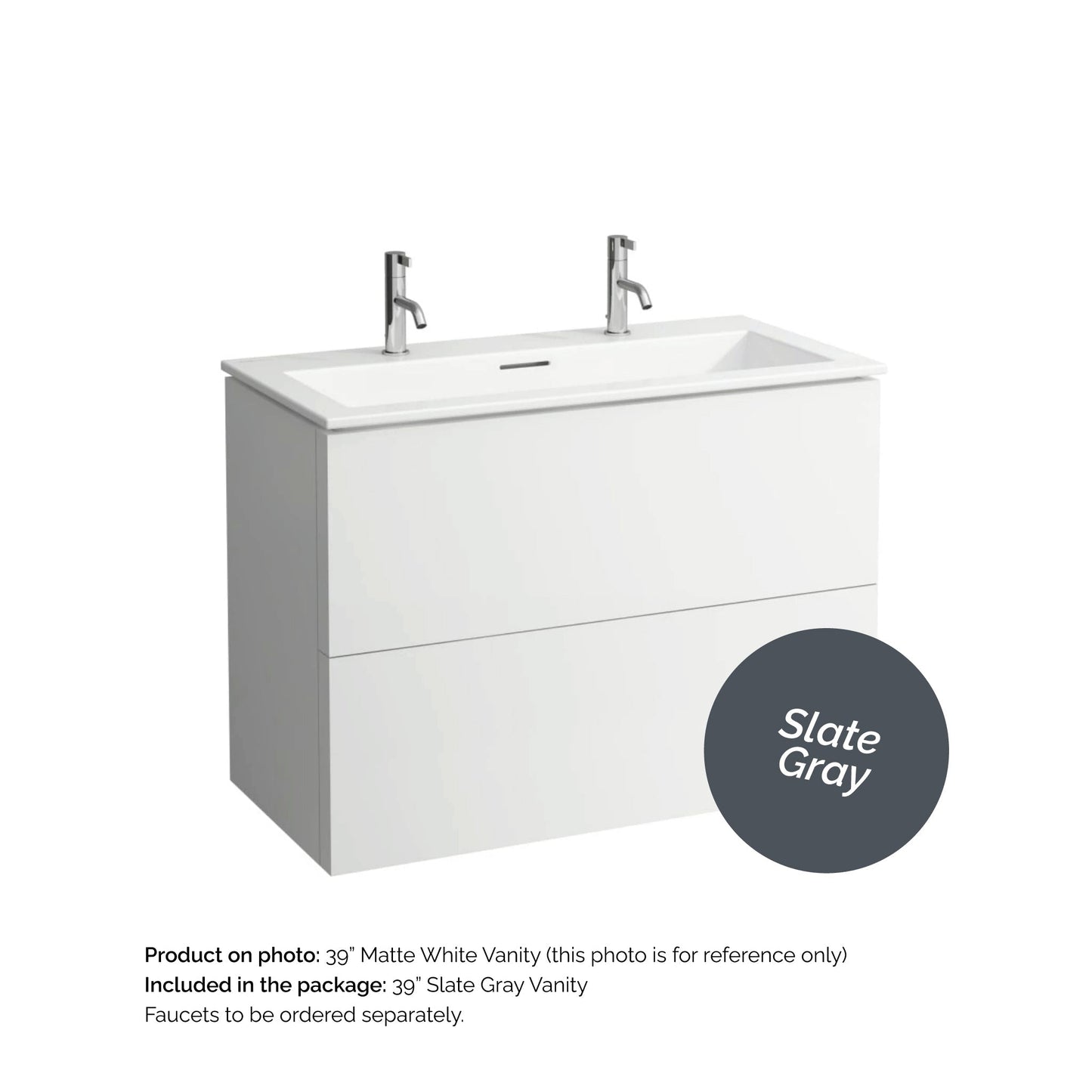 Laufen Kartell 39" 2-Drawer Slate Gray Wall-Mounted Vanity Set With 2-Hole Bathroom Sink