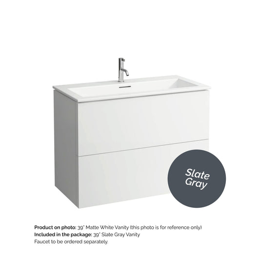 Laufen Kartell 39" 2-Drawer Slate Gray Wall-Mounted Vanity Set With Single-Hole Bathroom Sink