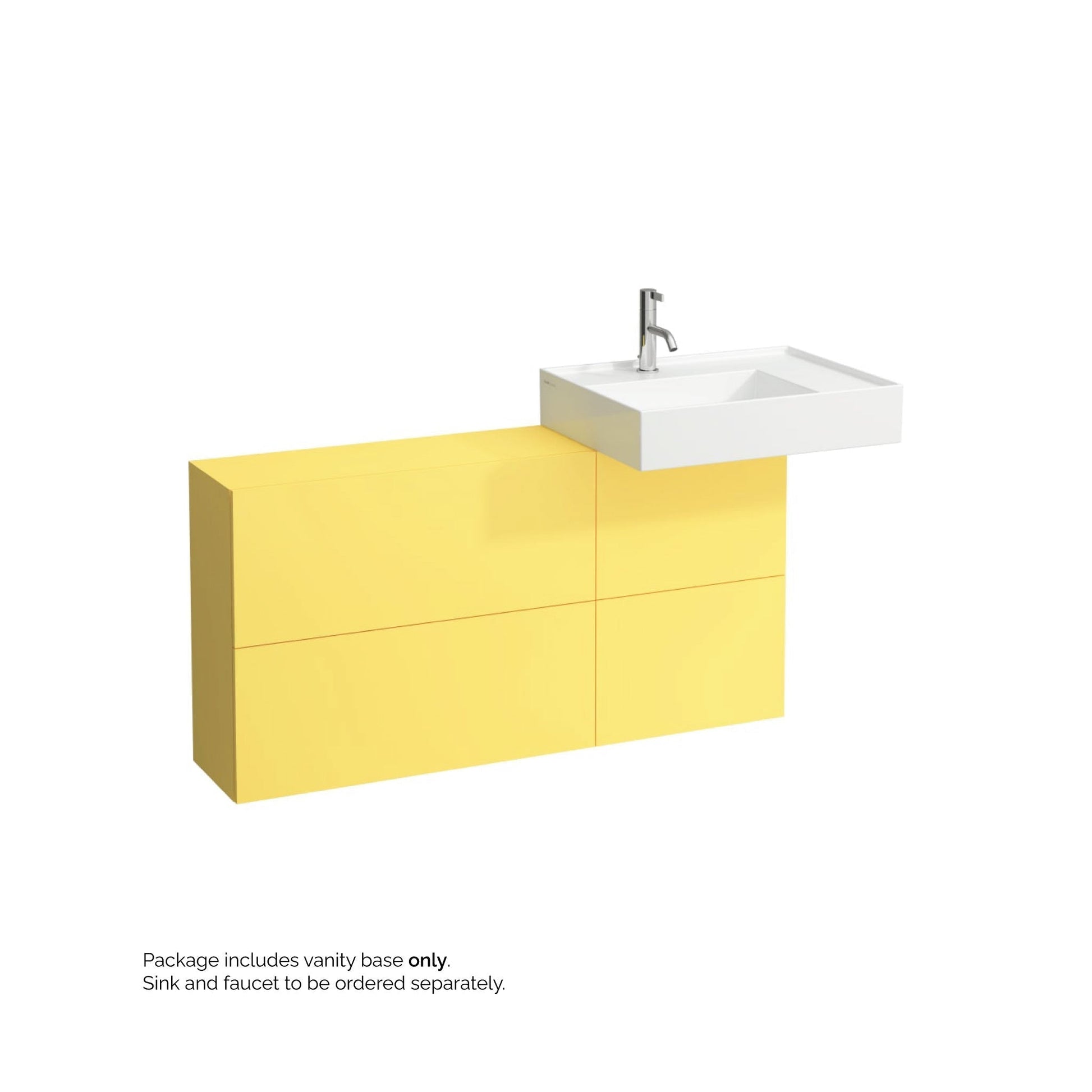 Laufen Kartell 47" 1-Door and 2-Flap Mustard Yellow Wall-Mounted Sideboard Vanity With Sink Placement on the Right