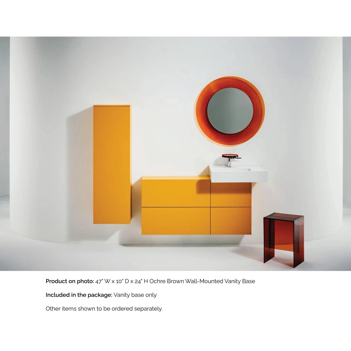 Laufen Kartell 47" 1-Door and 2-Flap Ochre Brown Wall-Mounted Sideboard Vanity With Sink Placement on the Right